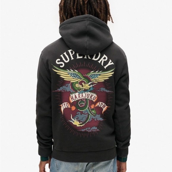 Superdry Eastern Asian Tattoo Graphic Fitted Hoodie Sweatshirt Size XLarge NWT - Picture 1 of 16
